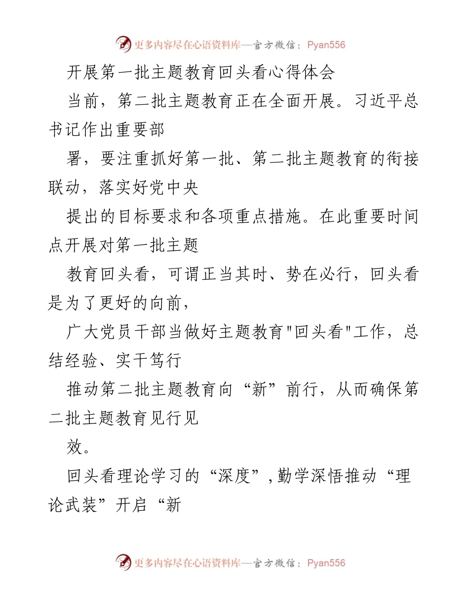 [心得体会] 主题教育回头看 - 深化理论学习与调查研究，推动主题教育新发展.docx_第1页