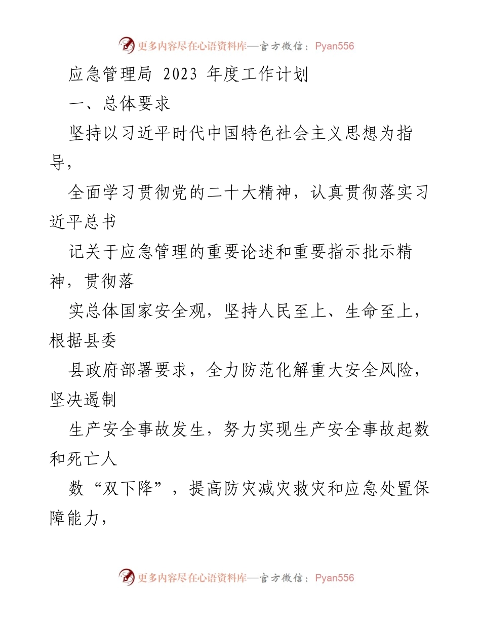 [工作计划] 应急管理局 - 2023年度应急管理工作计划与目标.docx_第1页