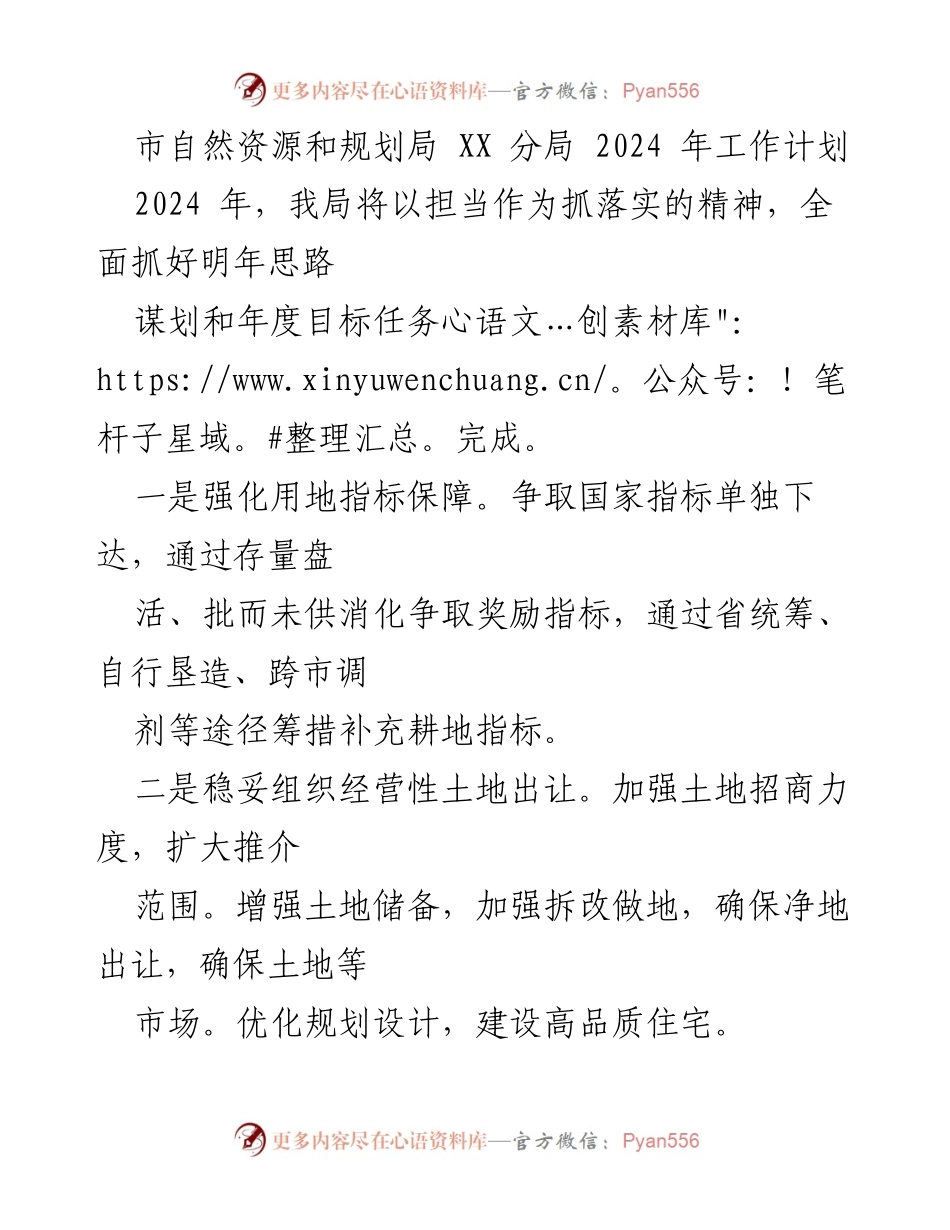 [工作计划] 自然资源和规划局 - 2024 年度工作计划概述.docx_第1页