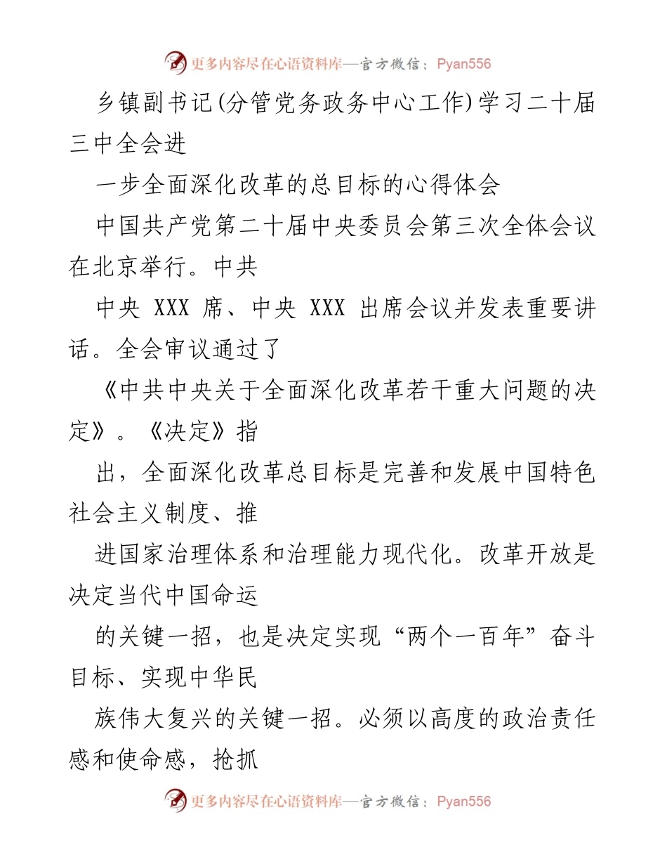 [心得体会] 乡镇副书记学习会 - 深化改革：乡镇副书记的责任与担当.docx_第1页