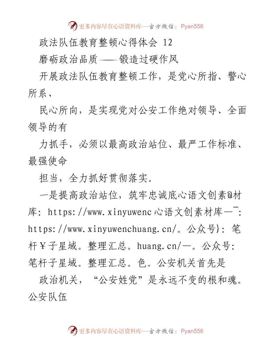 [心得体会] 政法队伍教育整顿 - 提升政治品质，服务人民使命.docx_第1页