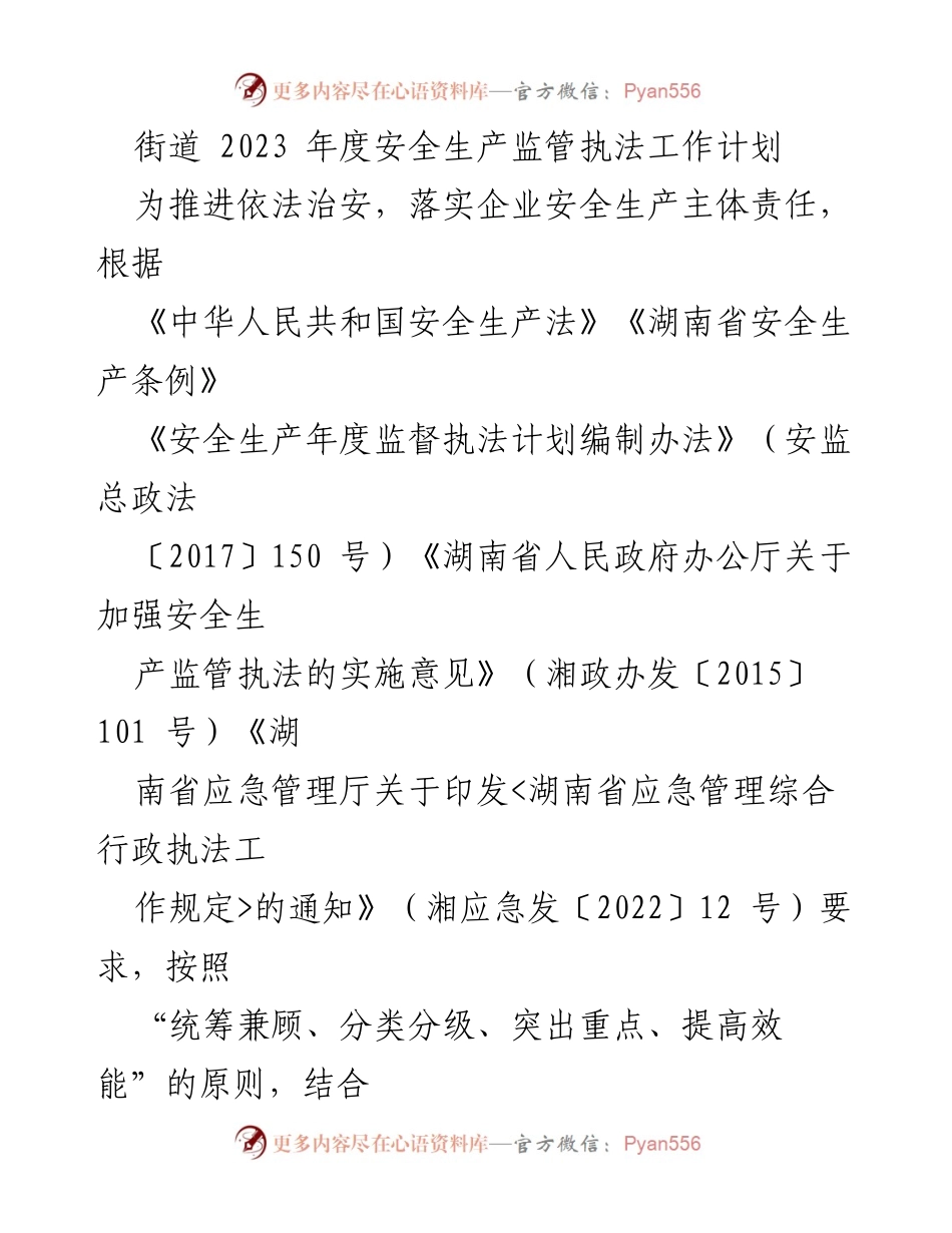 [工作计划] 安全生产监管 - 2023年度安全生产监管执法工作计划_2.docx_第1页