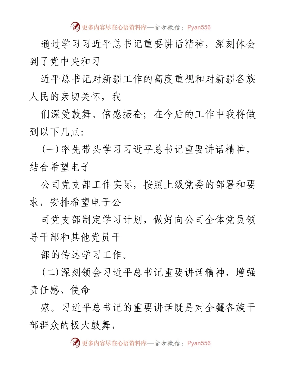 [心得体会] 学习会议 - 深入学习习近平总书记重要讲话精神，推动新疆发展新进展.docx_第2页