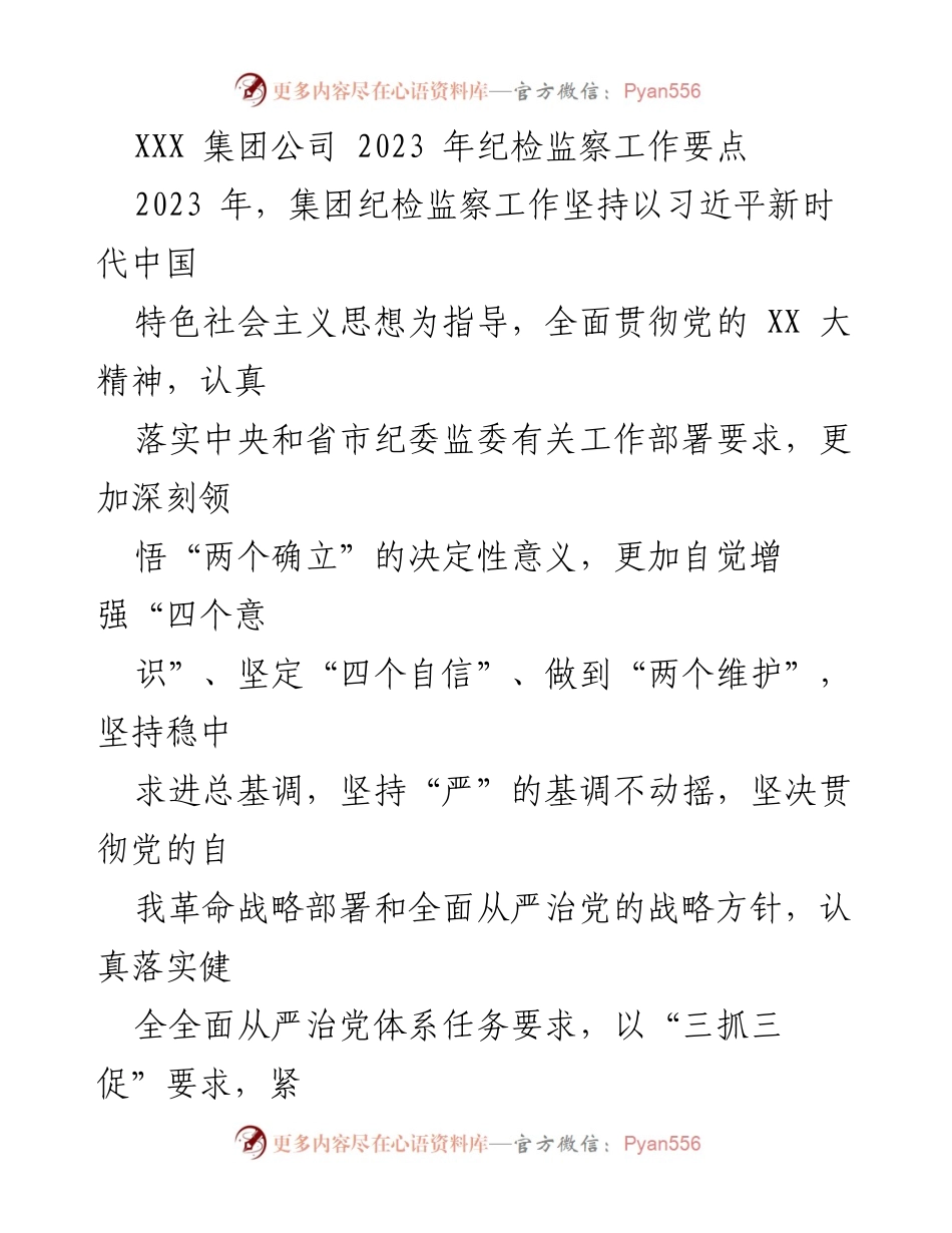 [工作要点] 纪检监察工作会议 - 2023年集团纪检监察工作要点总结_1.docx_第1页