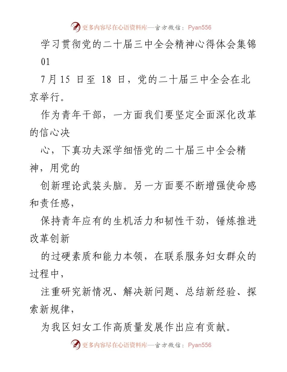[心得体会] 学习贯彻党的二十届三中全会精神 - 青年干部的使命与责任.docx_第1页