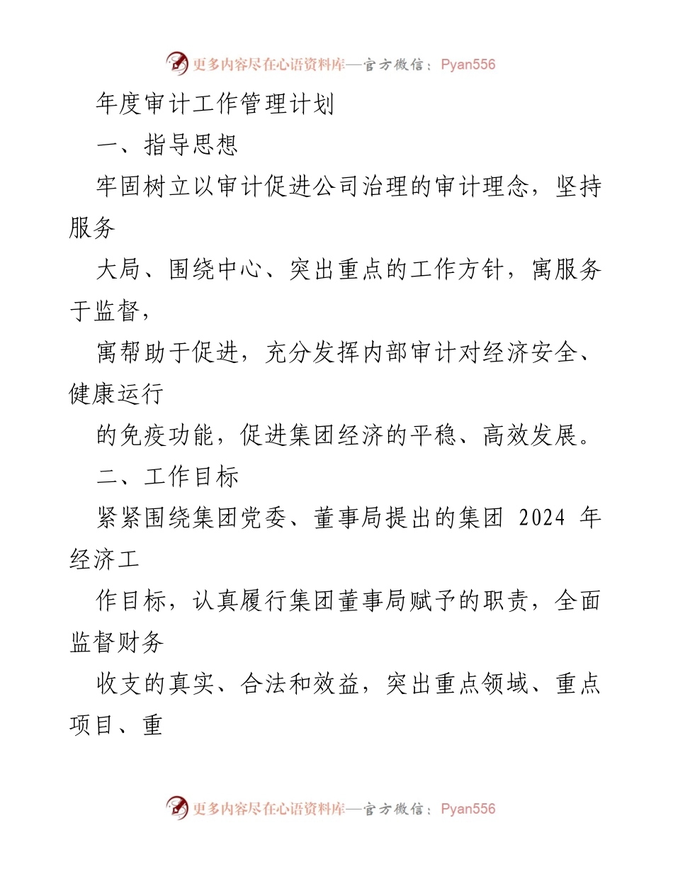 [工作计划] 年度审计会议 - 2024年度审计工作管理计划.docx_第1页