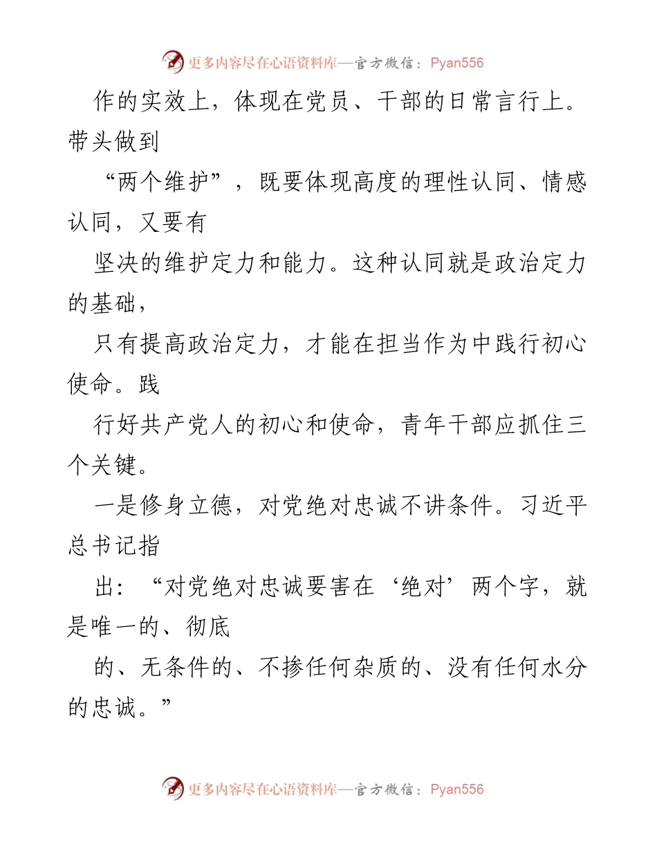 [心得体会] 党的建设工作会议 - 坚定不移践行初心使命的青年干部修炼之道.docx_第2页