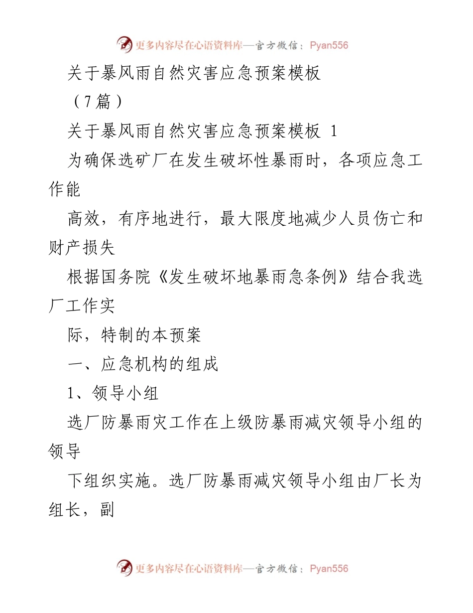 [应急预案] 选矿厂 - 暴风雨自然灾害应急预案模板_1.docx_第1页