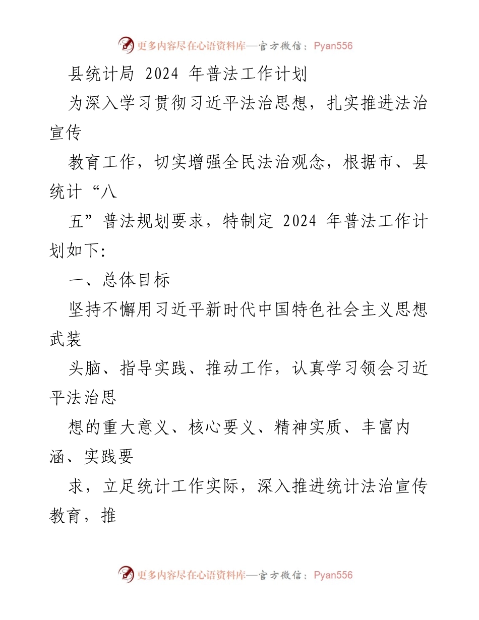 [工作计划] 统计局 - 2024年普法工作计划概述.docx_第1页