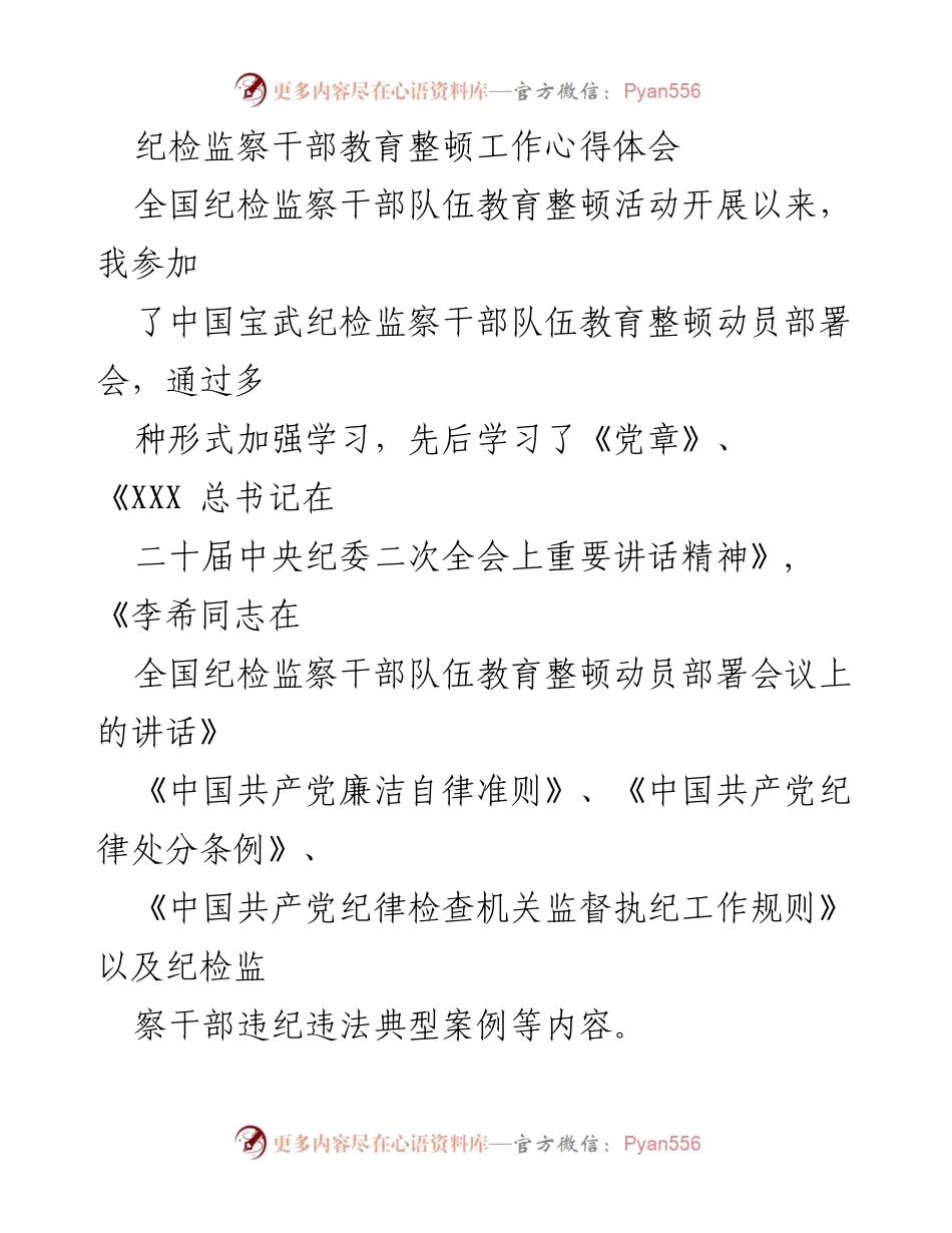 [心得体会] 纪检监察干部教育整顿 - 深化认识与自我警醒：纪检监察干部教育整顿心得.docx_第1页