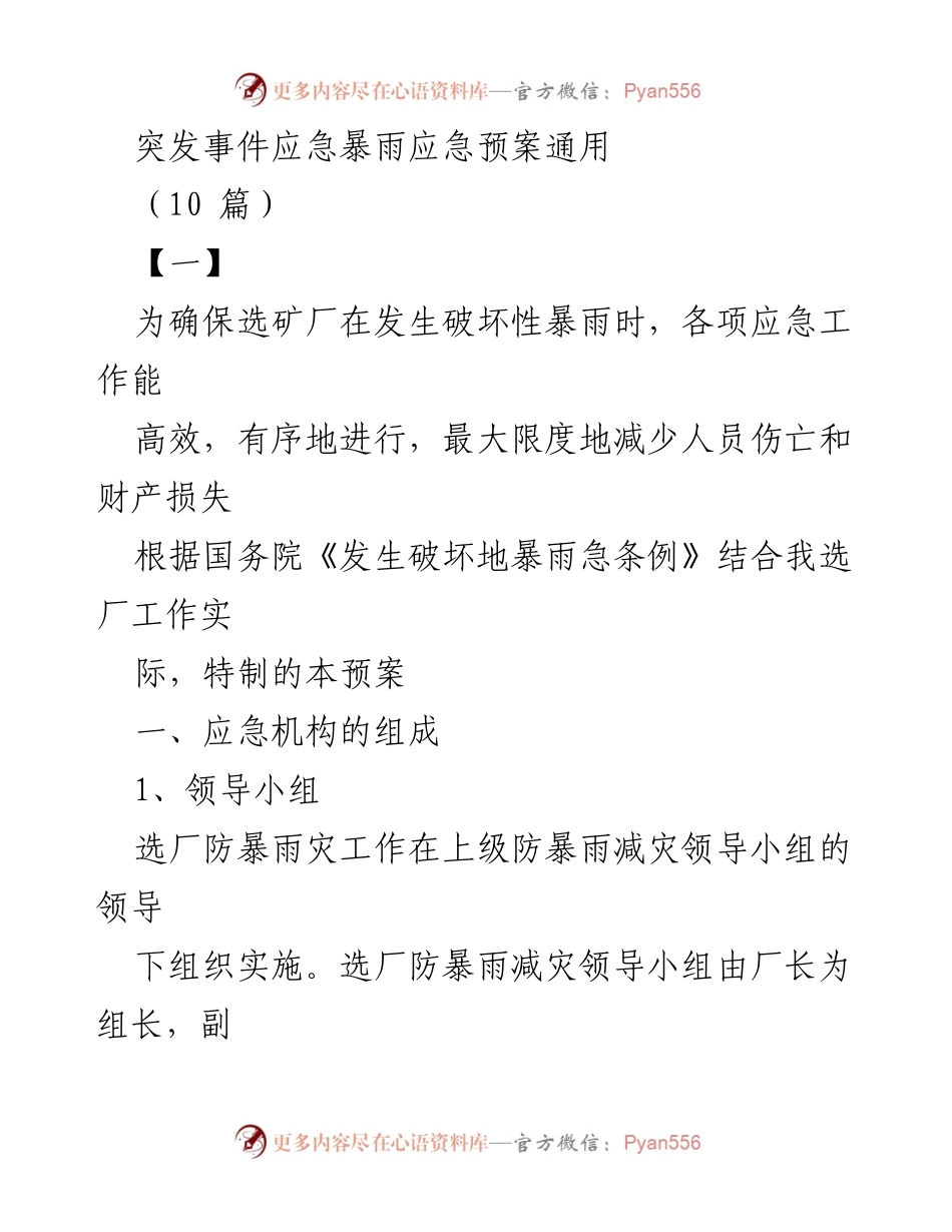 [应急预案] 选矿厂 - 暴雨应急预案实施细则.docx_第1页