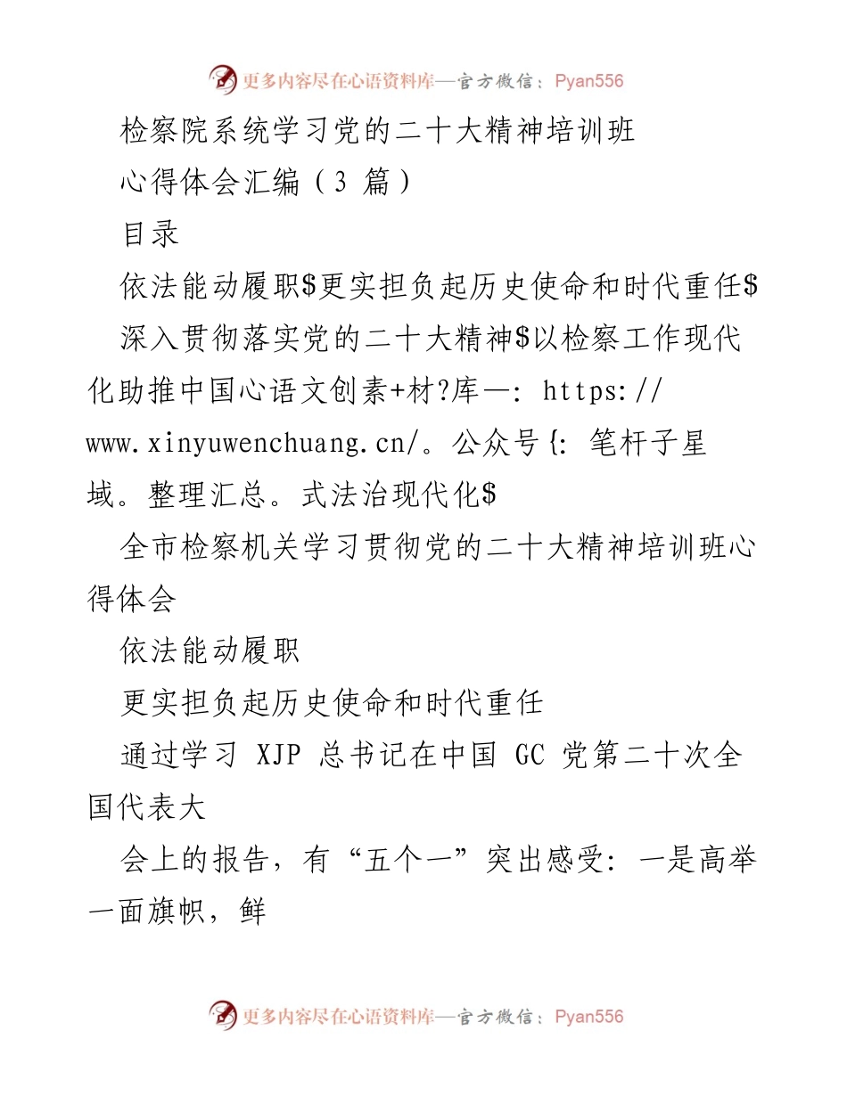 [心得体会] 培训班 - 深入学习贯彻党的二十大精神的检察工作心得.docx_第1页