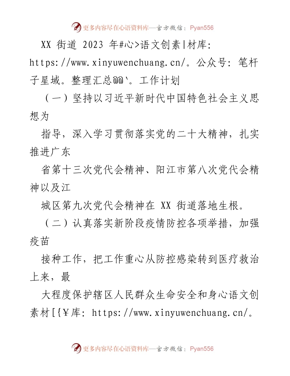 [工作计划] XX街道2023年 - XX街道2023年工作计划概述.docx_第1页
