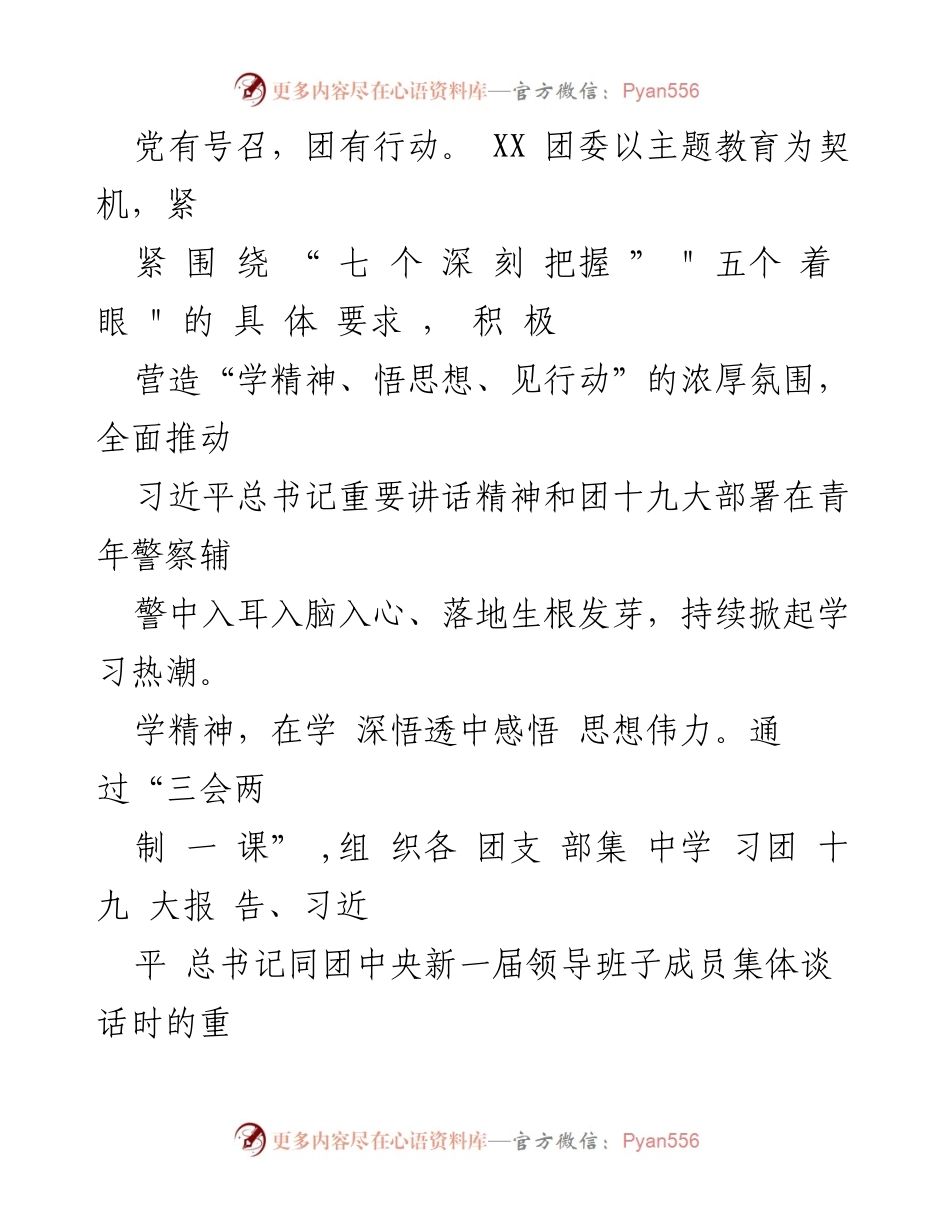 [心得体会] 团十九大精神学习 - 深入学习团十九大精神，激励青年警察奋勇担当.docx_第2页