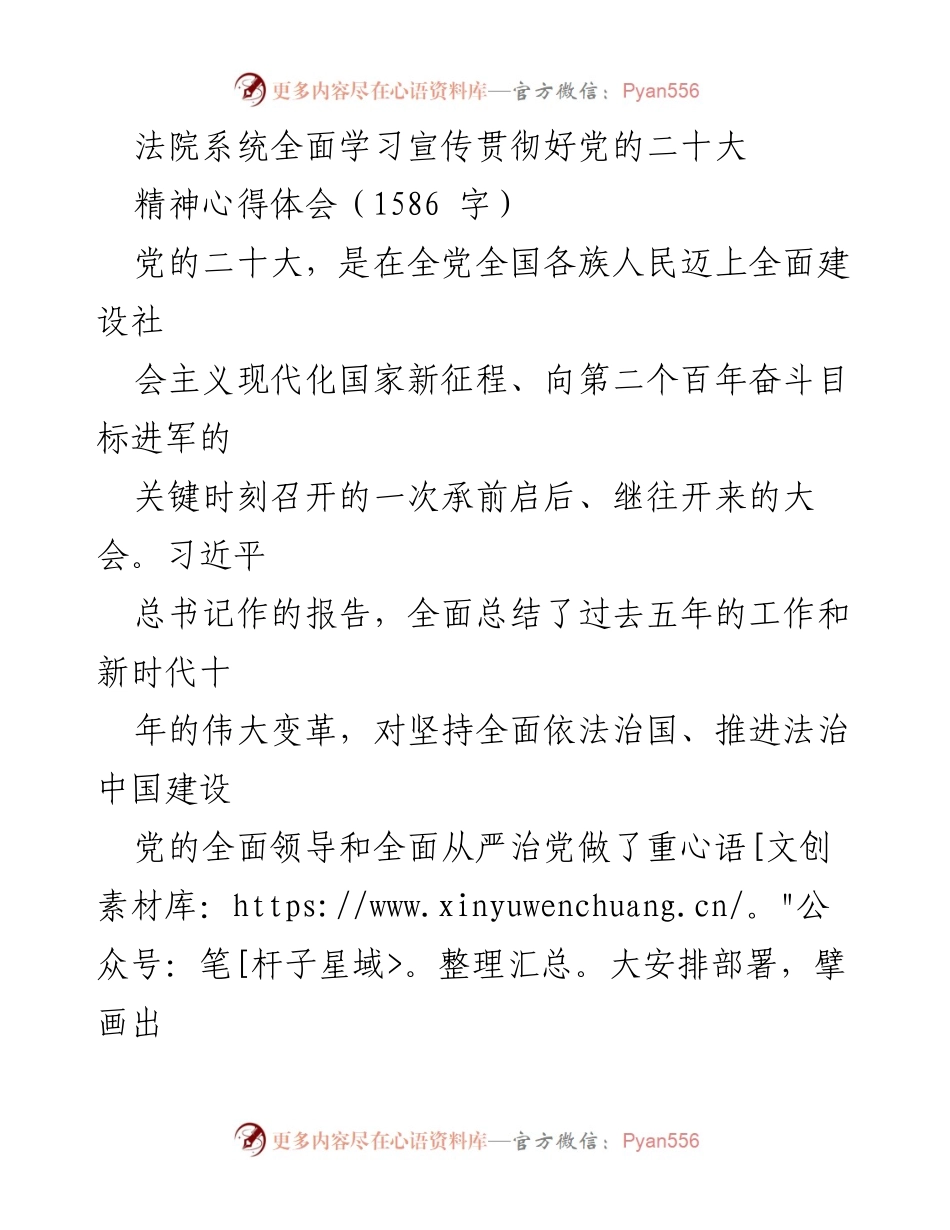 [心得体会] 法院系统学习会 - 深入学习贯彻党的二十大精神的心得体会.docx_第1页