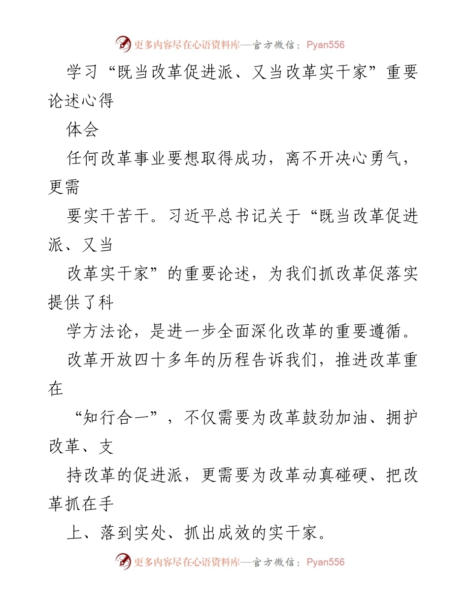 [心得体会] 改革研讨会 - 深入理解“既当改革促进派、又当改革实干家”的重要性.docx_第1页