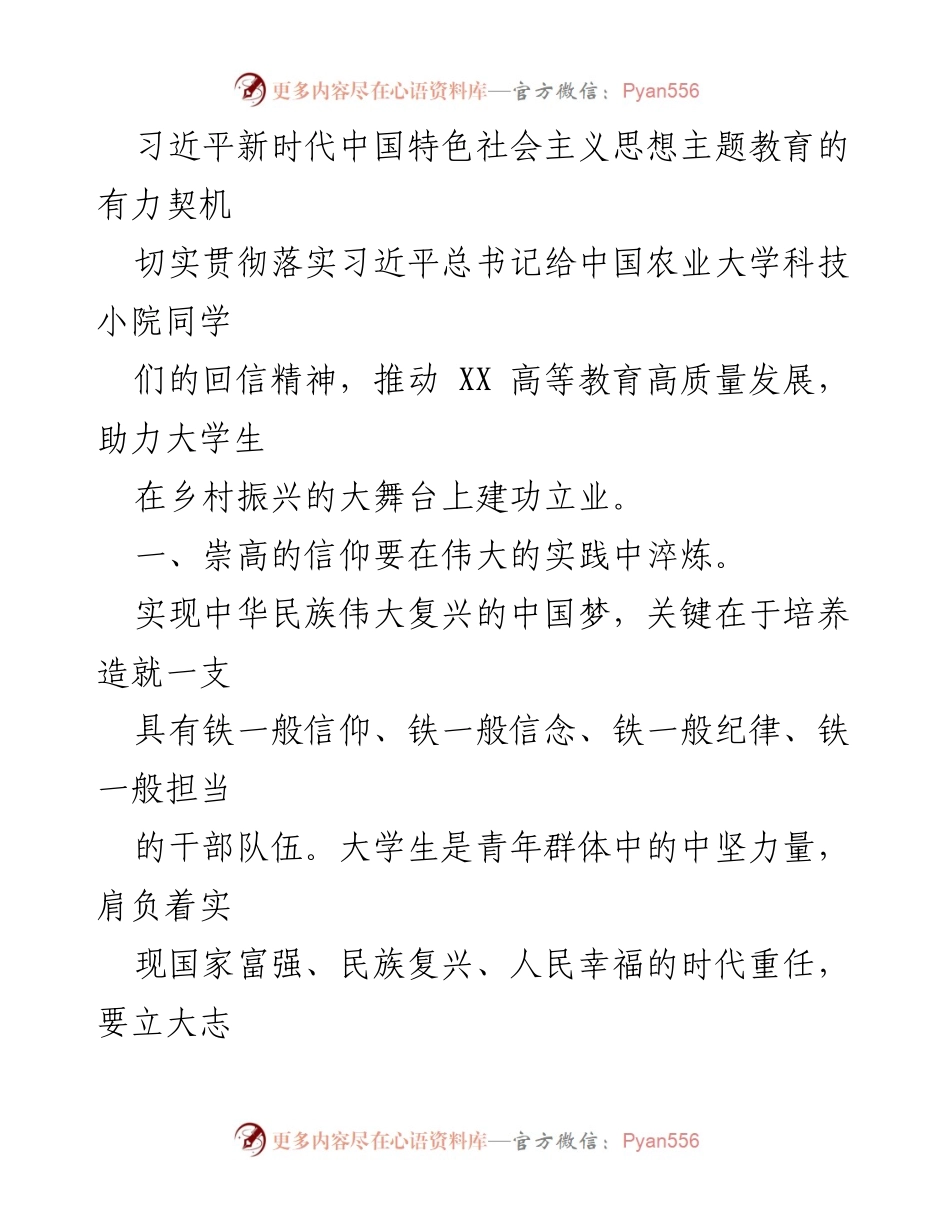 [心得体会] 大学生主题教育 - 弘扬乡村振兴精神，坚定青年信仰.docx_第2页