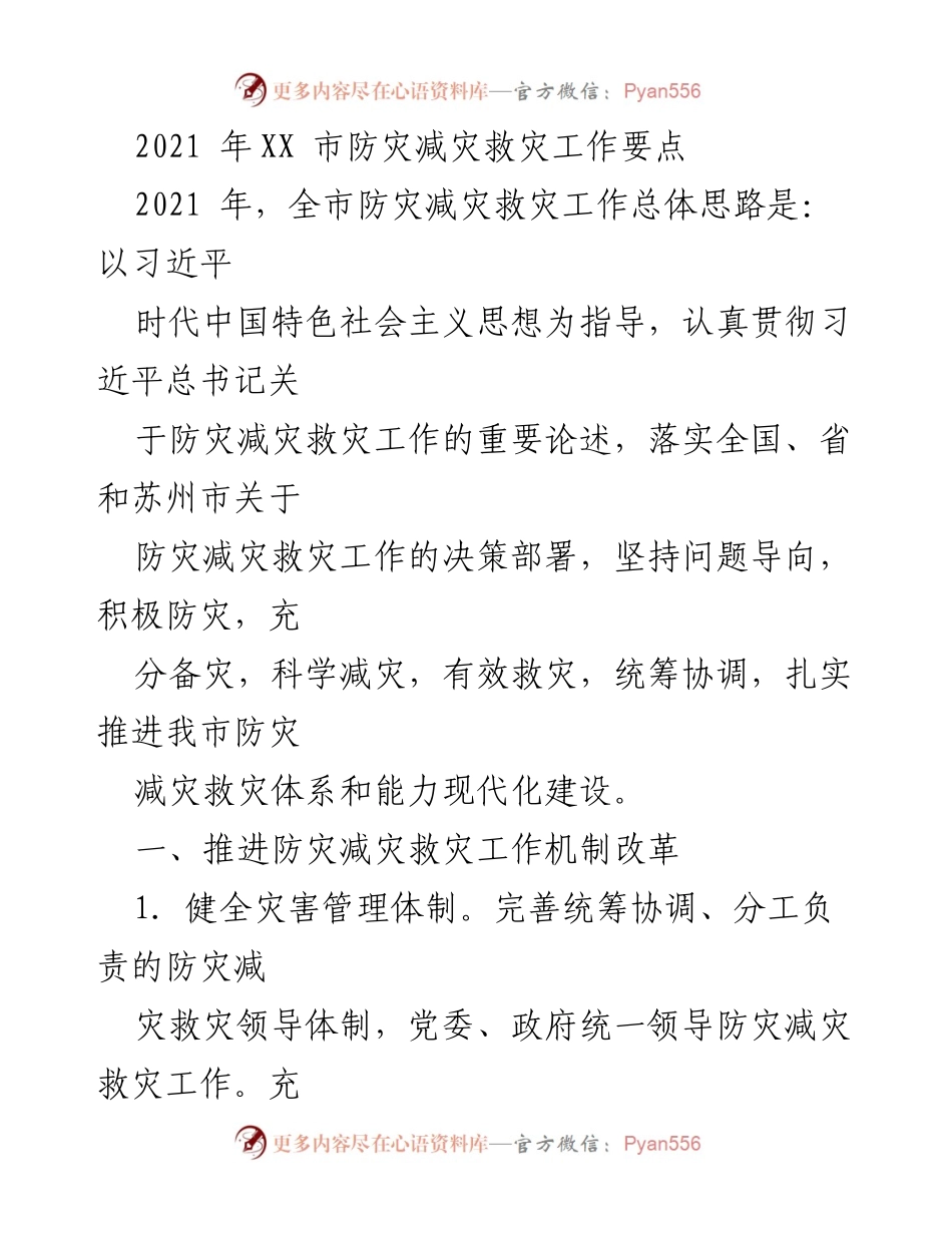 [工作要点] 防灾减灾救灾工作会议 - 2021年XX市防灾减灾救灾工作要点总结.docx_第1页