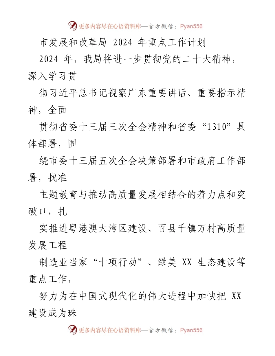 [工作计划] 市发展和改革局 - 2024年重点工作计划与实施策略.docx_第1页