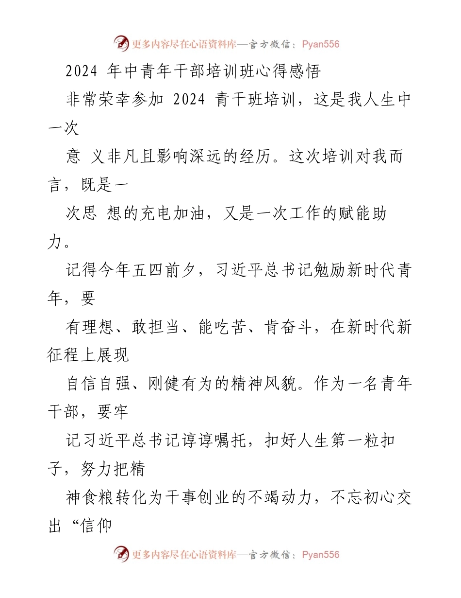 [心得体会] 中青年干部培训班 - 青年干部的使命与担当.docx_第1页