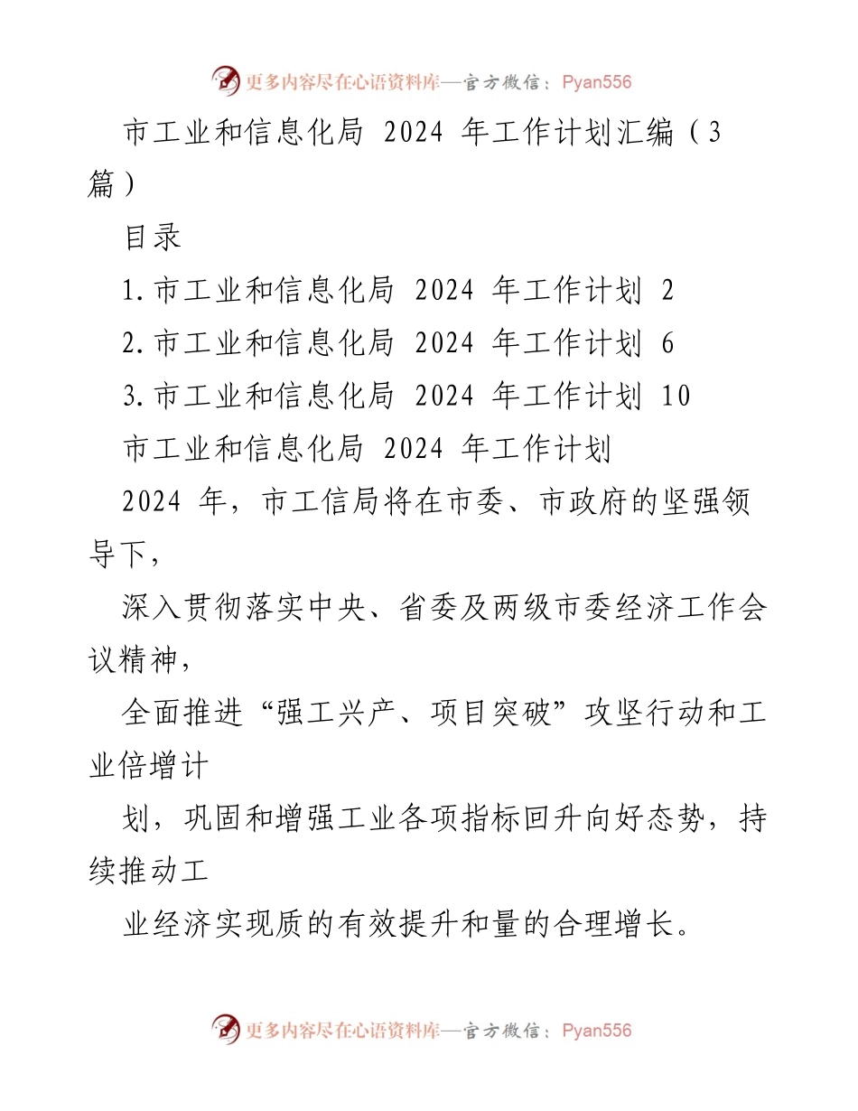 [工作计划] 市工业和信息化局 - 2024年工业和信息化工作计划概述.docx_第1页