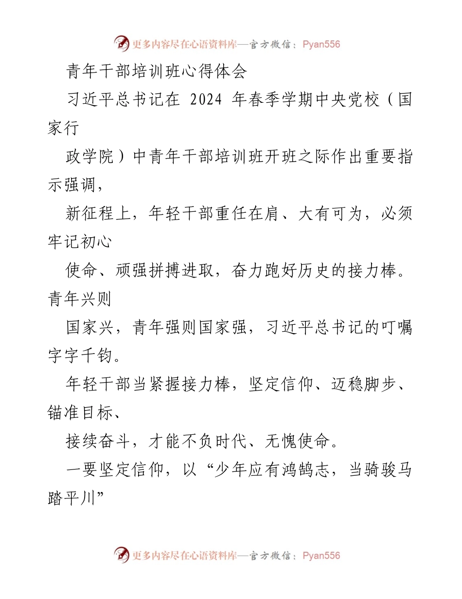 [心得体会] 青年干部培训班 - 青年干部的使命与担当.docx_第1页