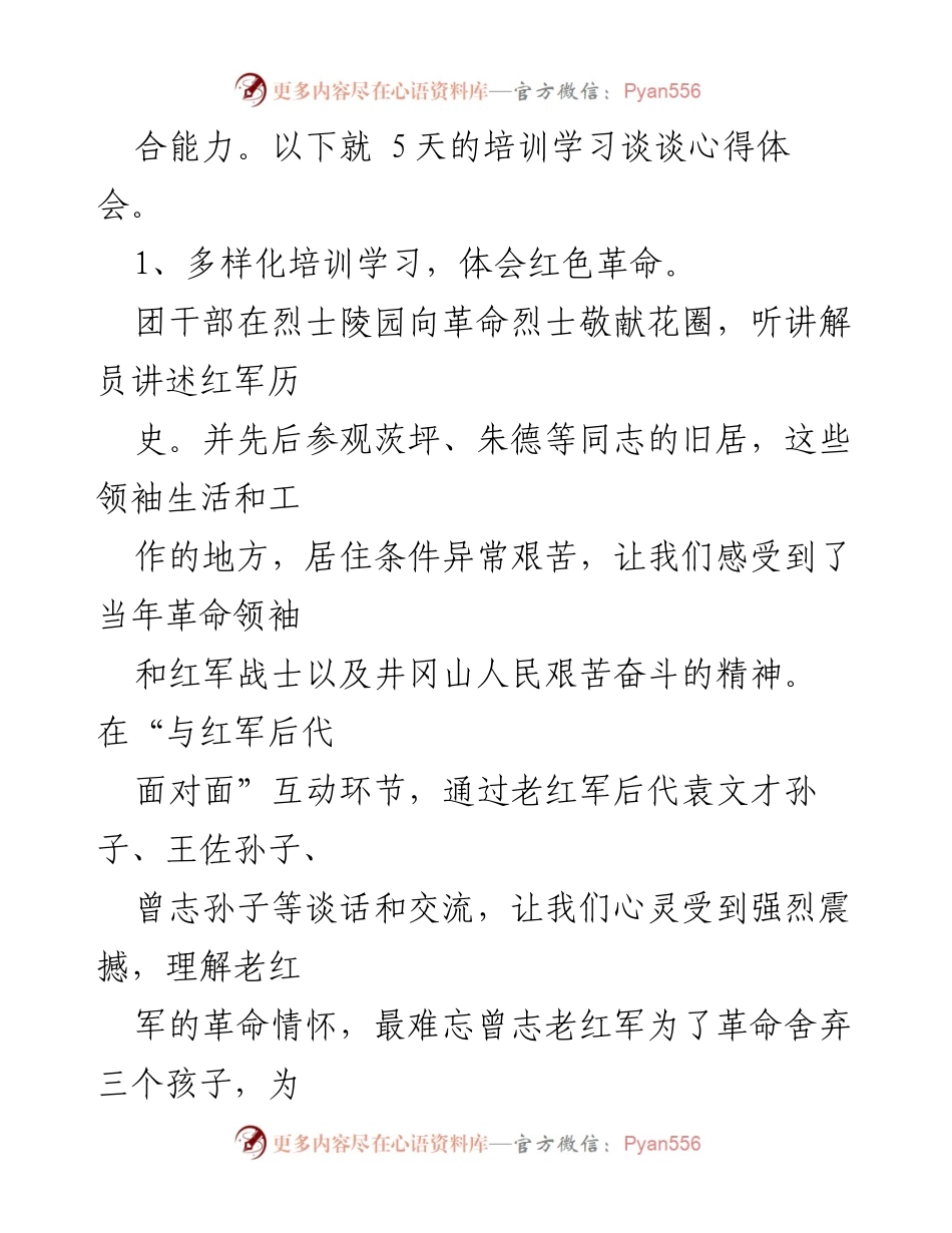 [心得体会] 培训班 - 深刻领会井冈山精神，提升团干部综合素质.docx_第2页