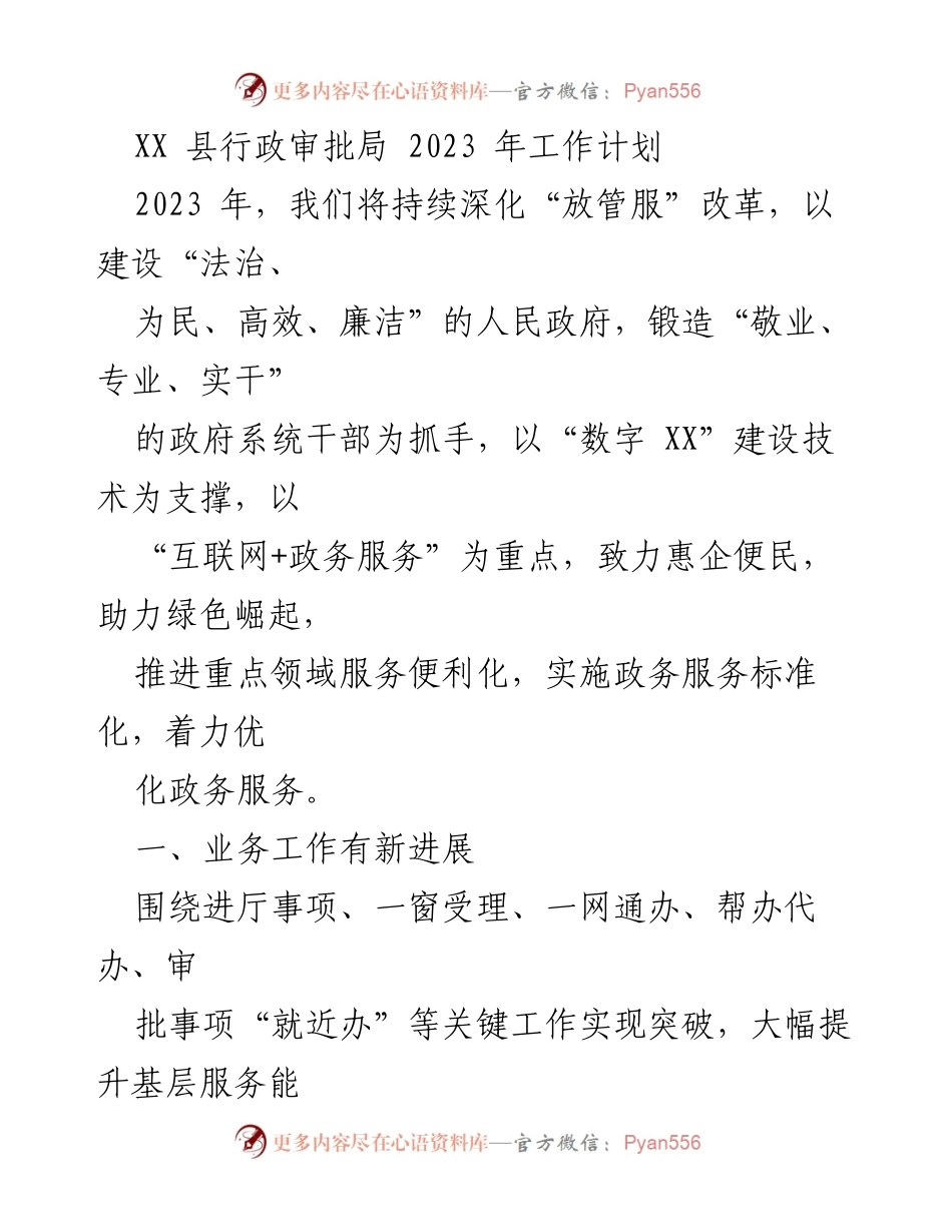 [工作计划] 行政审批局 - 2023年行政审批局工作计划概述.docx_第1页