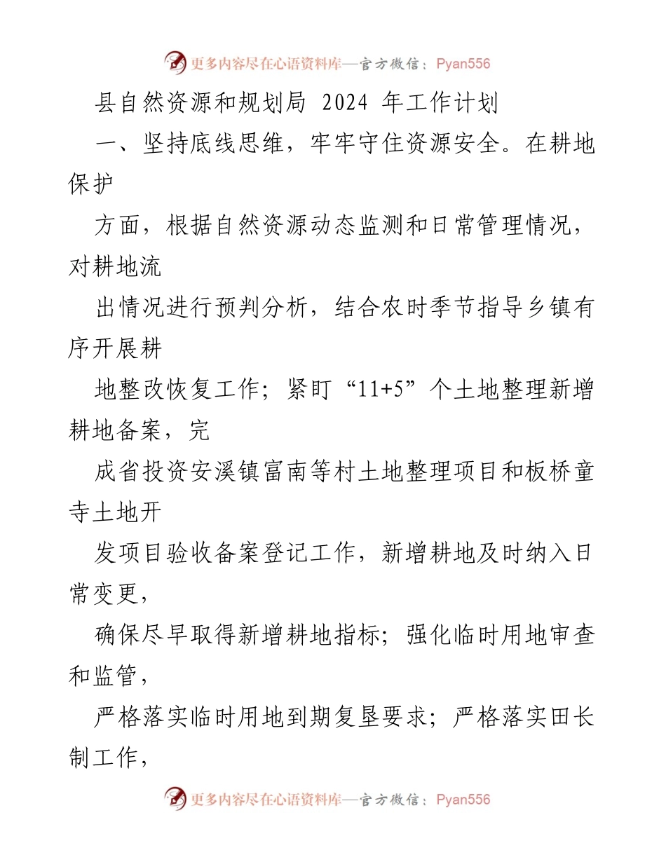 [工作计划] 自然资源管理 - 2024年县自然资源和规划局工作计划.docx_第1页