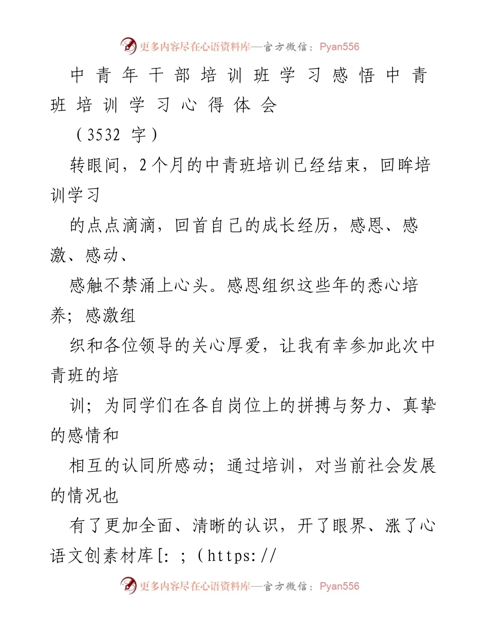 [心得体会] 中青年干部培训班 - 中青班培训学习心得体会.docx_第1页