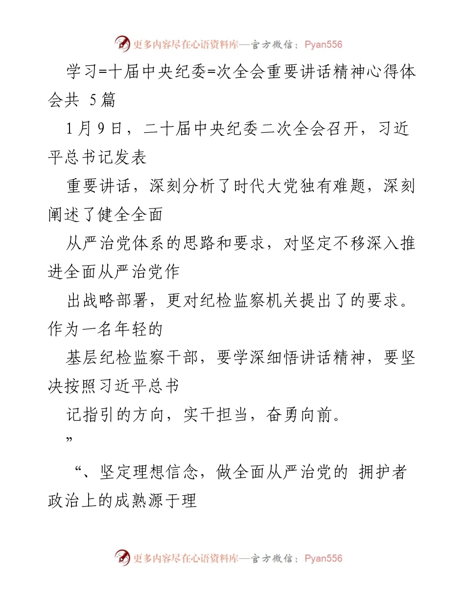 [心得体会] 二十届中央纪委二次全会 - 深入学习习近平总书记重要讲话精神的体会与实践.docx_第1页