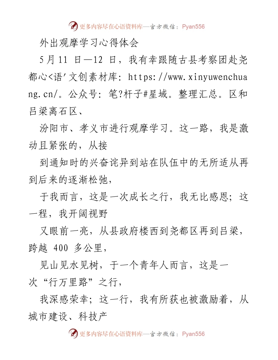 [心得体会] 学习考察 - 从乡镇到城市：观摩学习的成长与启发.docx_第1页