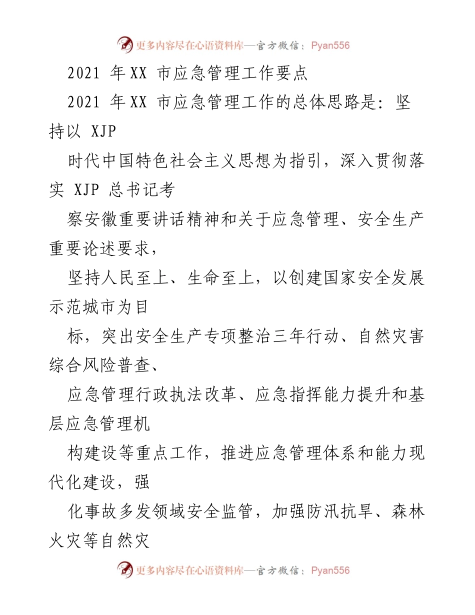 [工作要点] 应急管理工作 - 2021年XX市应急管理工作要点及实施策略.docx_第1页