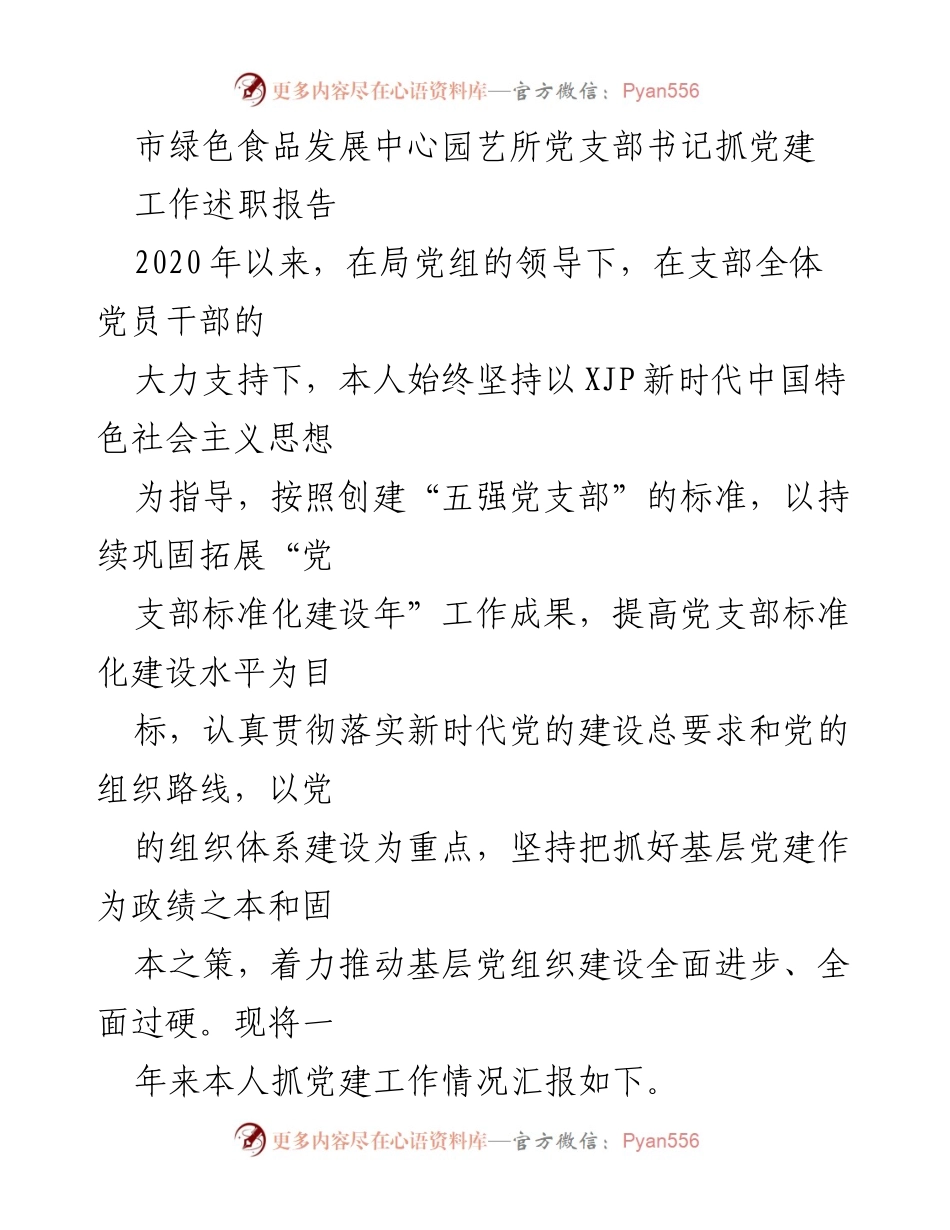 [工作述职报告] 党建工作总结 - 党支部书记抓党建工作述职报告.docx_第1页