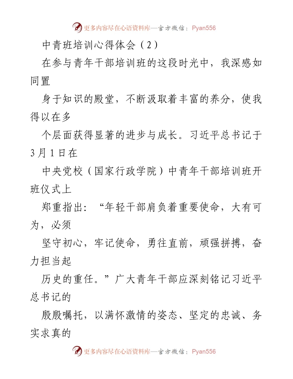 [心得体会] 青年干部培训班 - 青年干部的使命与成长.docx_第1页