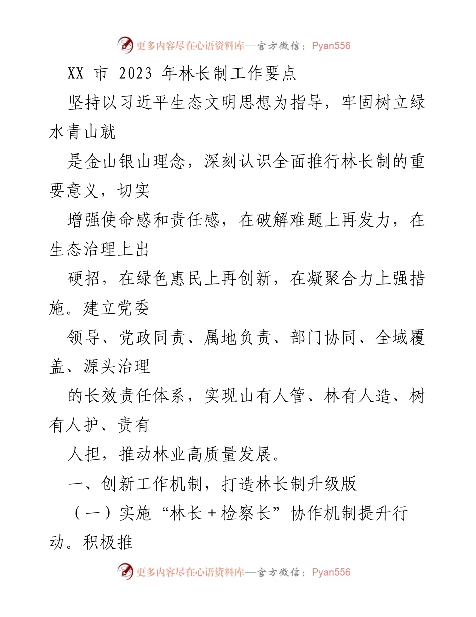 [工作要点] 林长制实施 - 2023年XX市林长制工作要点.docx_第1页
