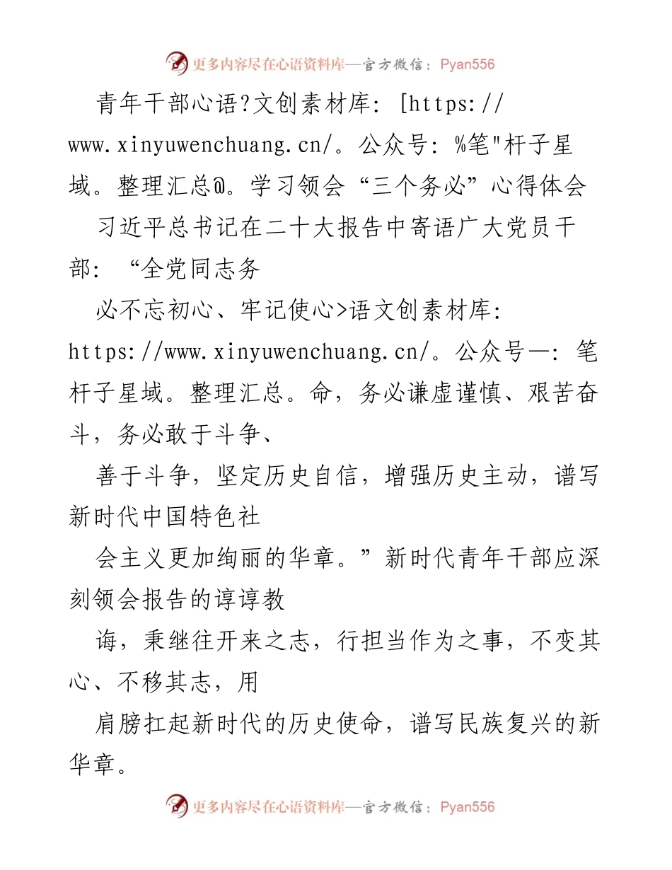 [心得体会] 青年干部学习 - 深刻领会“三个务必”，肩负新时代使命.docx_第1页