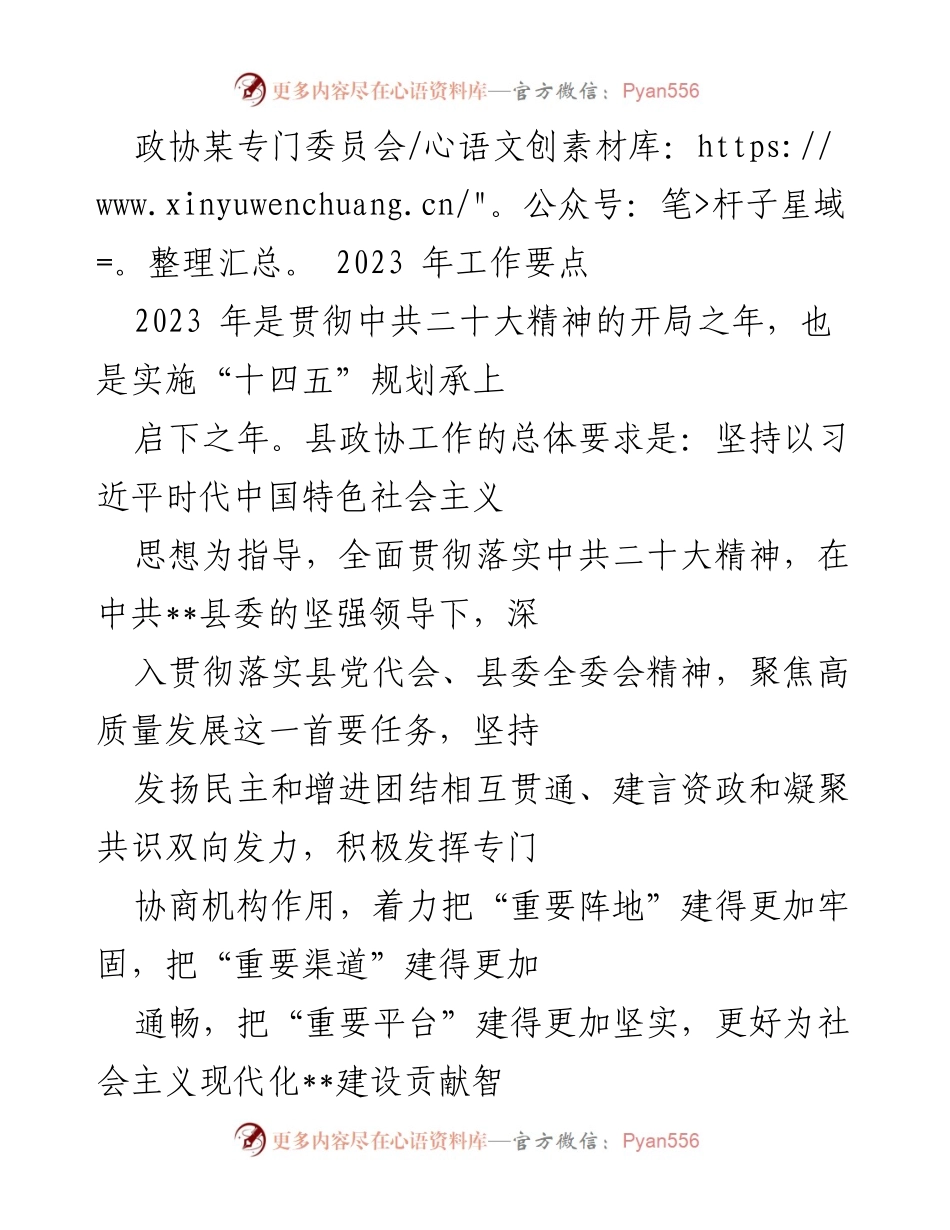 [工作要点] 政协会议 - 2023年政协某专门委员会工作要点与发展方向.docx_第1页