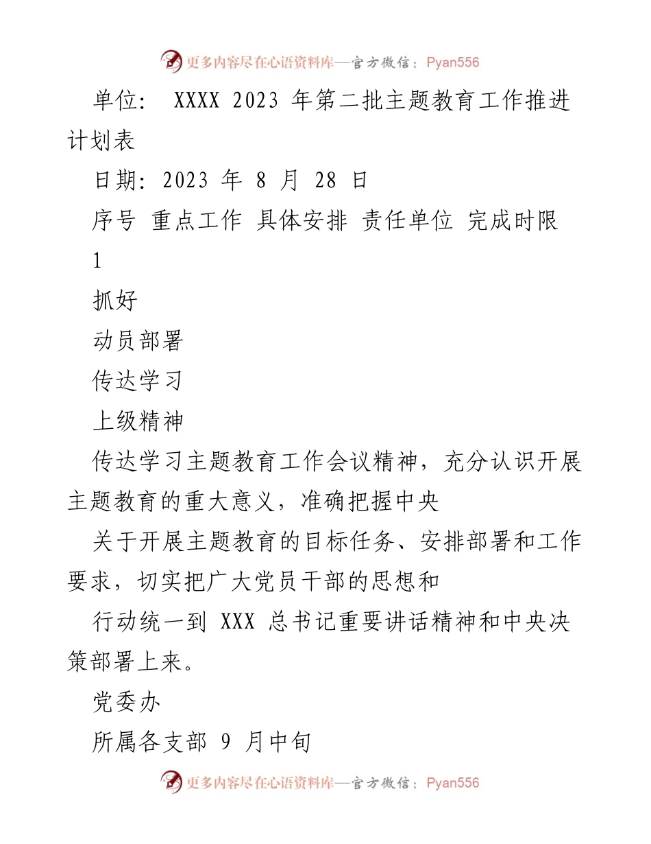 [工作计划] 主题教育 - 2023年第二批主题教育工作推进计划.docx_第1页
