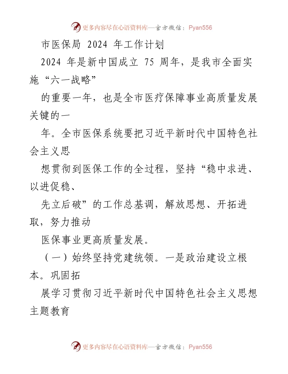 [工作计划] 医疗保障 - 2024年市医保局工作计划概述.docx_第1页