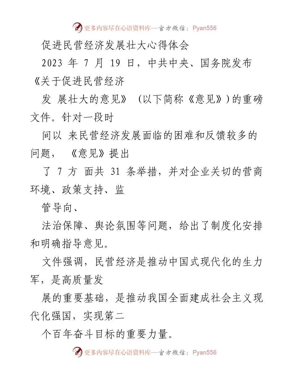 [心得体会] 民营经济发展 - 推动民营经济高质量发展的重要性与措施.docx_第1页