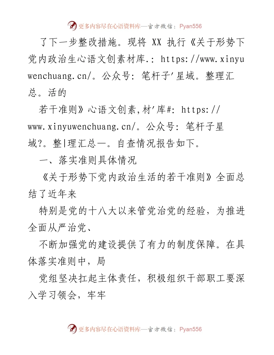 [情况报告] XX审计局 - 《关于形势下党内政治生活的若干准则》执行自查情况总结.docx_第2页