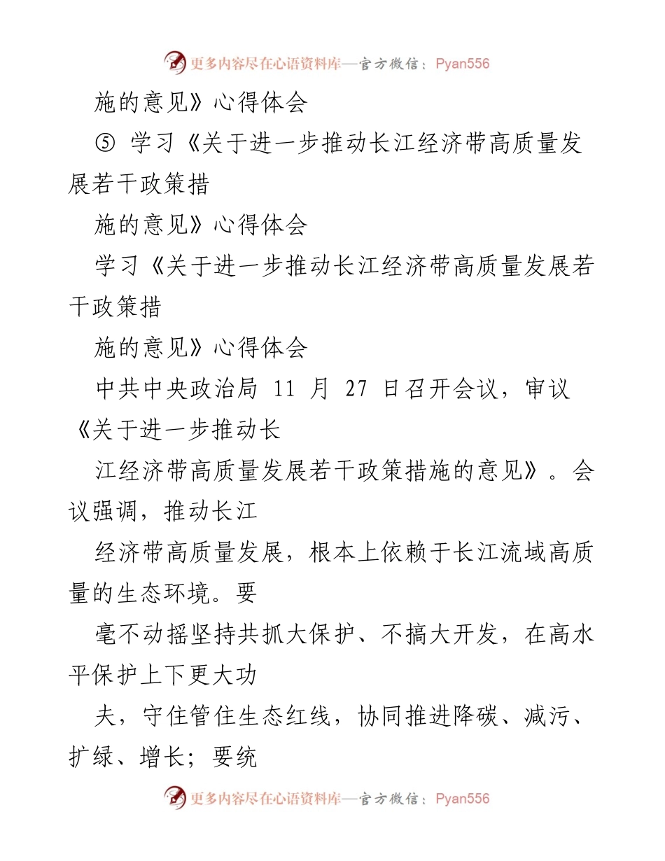 [心得体会] 研讨会 - 推动长江经济带高质量发展的政策学习心得.docx_第2页