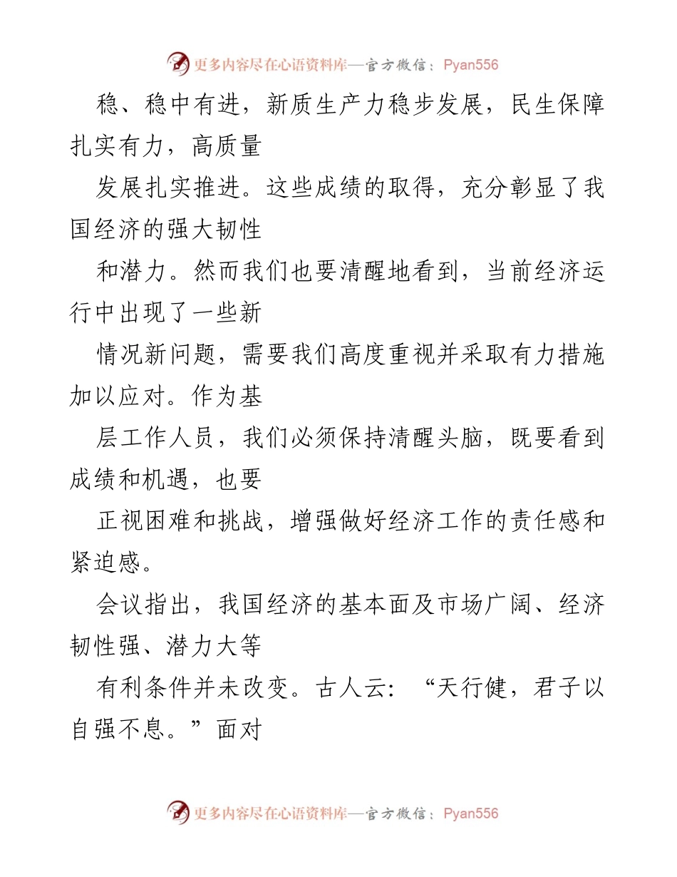 [心得体会] 学习会议精神 - 深刻领会中央政治局会议精神，坚定经济发展信心.docx_第2页