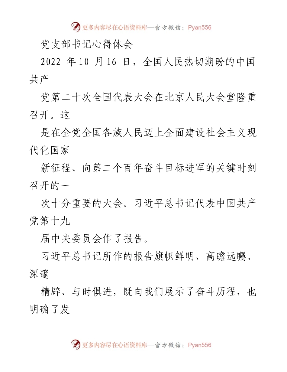 [心得体会] 党支部会议 - 深刻领悟党的二十大精神与祖国发展成就.docx_第1页