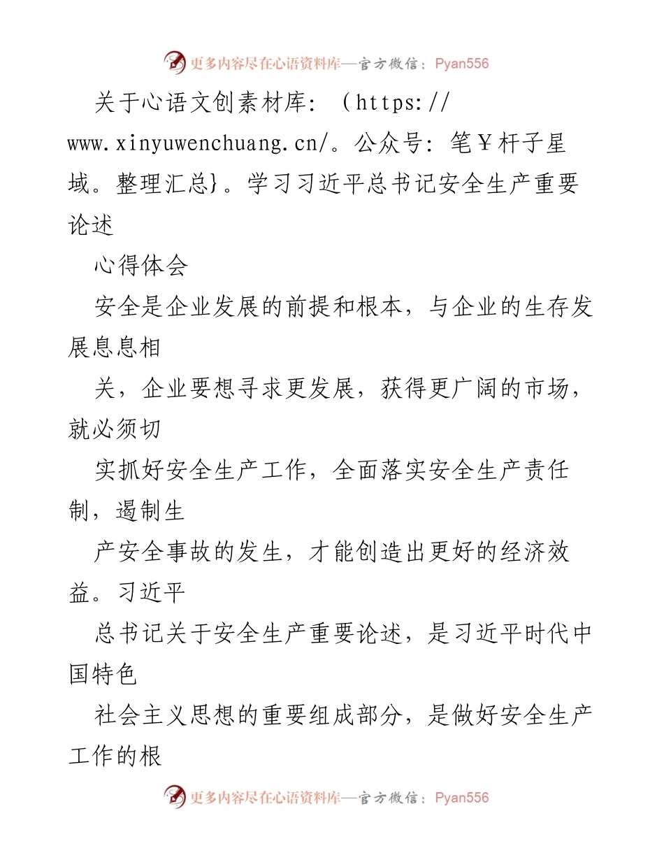 [心得体会] 安全生产学习 - 深入学习习近平总书记安全生产重要论述的体会与实践建议.docx_第1页