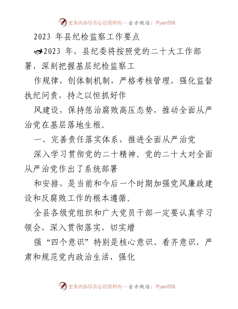 [工作要点] 纪检监察工作会议 - 2023年县纪检监察工作要点总结.docx_第1页