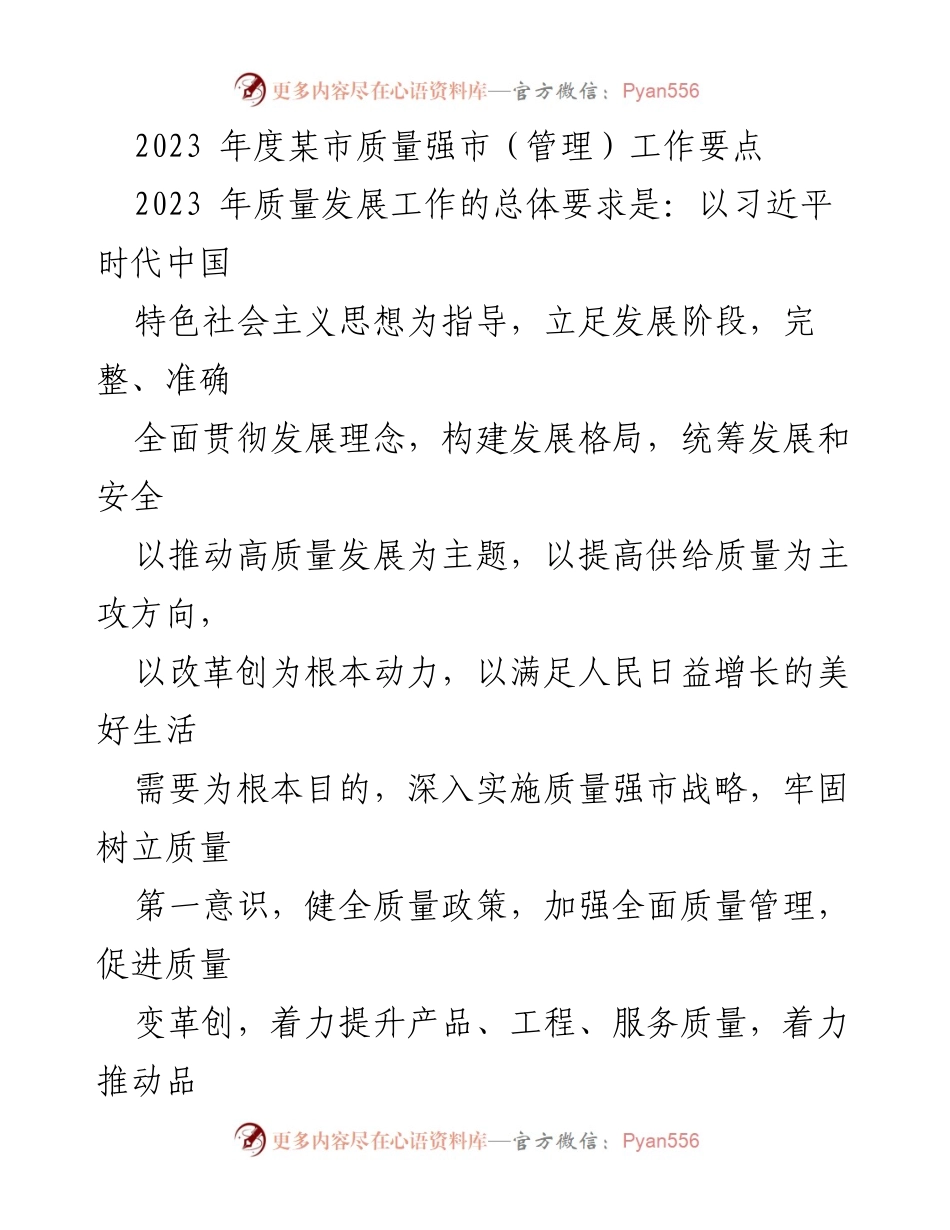 [工作要点] 质量强市建设 - 2023年度某市质量强市工作要点.docx_第1页