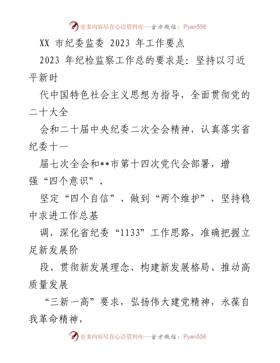 [工作要点] 纪检监察工作 - 2023年XX市纪委监委工作要点解析.docx_第1页