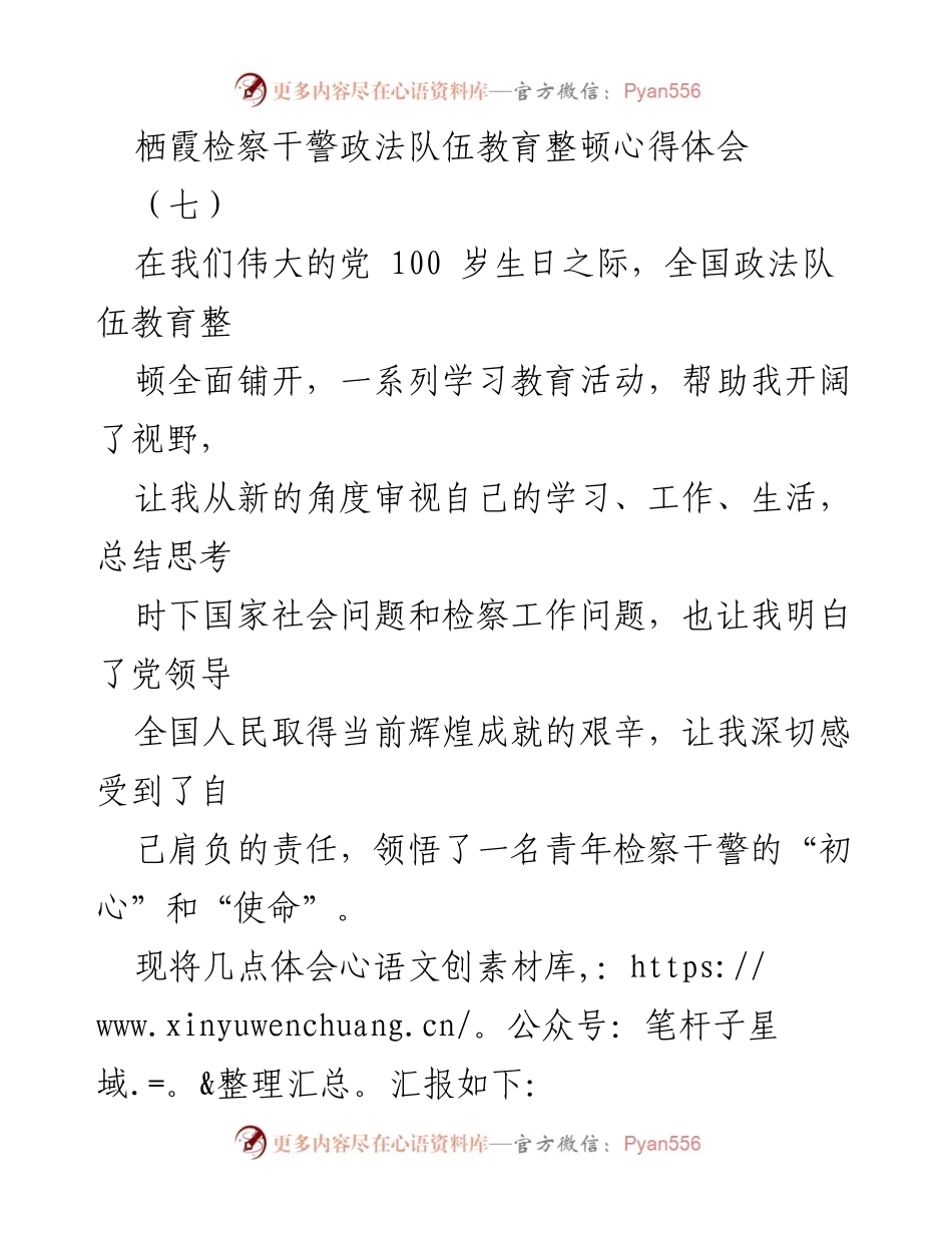 [心得体会] 政法队伍教育整顿 - 青年检察干警的初心与使命.docx_第1页